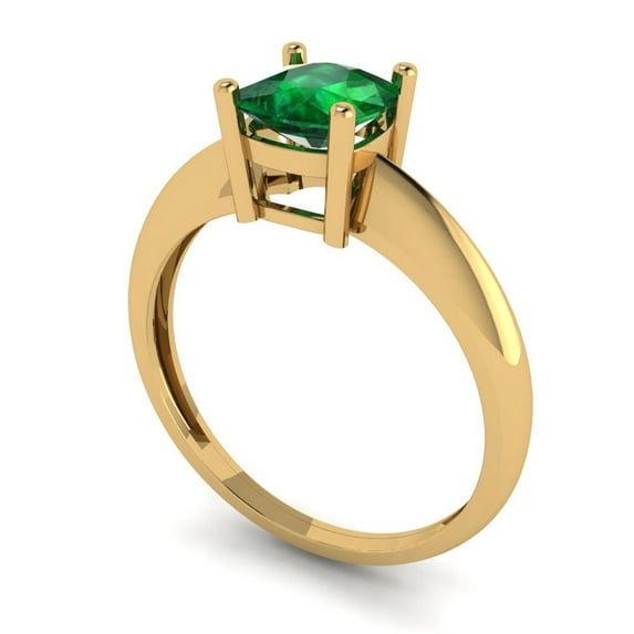 1.0ct cushion cut green emerald 14k yellow gold Bridal Wedding Engagement Promise Anniversary Ring for Women size 10.75