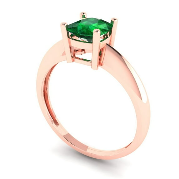 1.0ct cushion cut green emerald 18k rose gold Bridal Wedding Engagement Promise Anniversary Ring for Women size 5.75