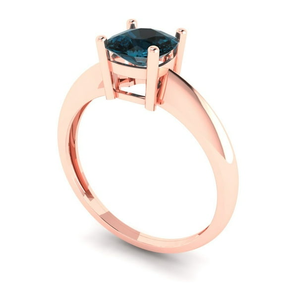 1.0ct cushion cut natural london blue topaz 14k rose gold Bridal Wedding Engagement Promise Anniversary Ring for Women size 6.5