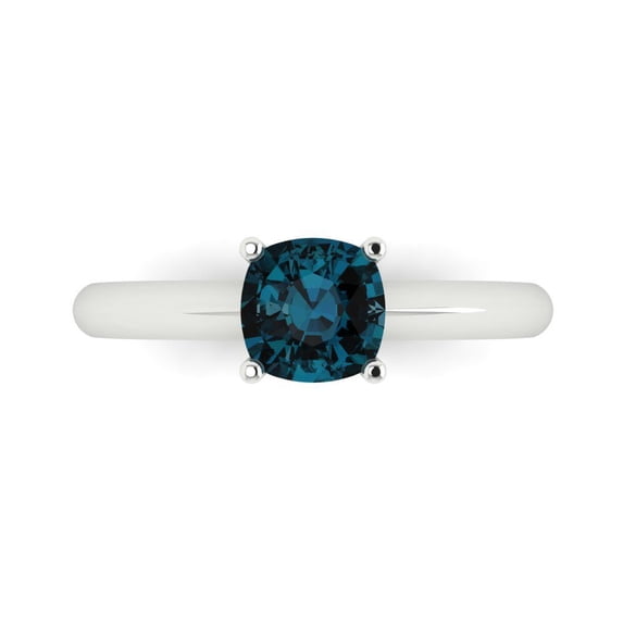 Clara Pucci 14K White Gold Solid Gold LondonBlueTopaz Solitaire Anniversary Ring for Women - 1 cttw Cushion Cut
