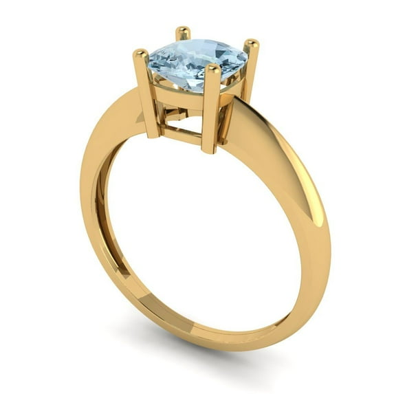 1.0ct cushion cut natural sky blue topaz 14k yellow gold Bridal Wedding Engagement Promise Anniversary Ring for Women size 8