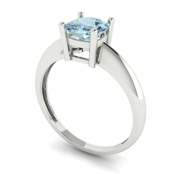 1.0ct cushion cut natural sky blue topaz 18k white gold Bridal Wedding Engagement Promise Anniversary Ring for Women size 8.75
