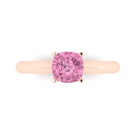 Clara Pucci 14K Rose Gold Solid Gold Pink Solitaire Anniversary Ring for Women - 1 cttw Cushion Cut