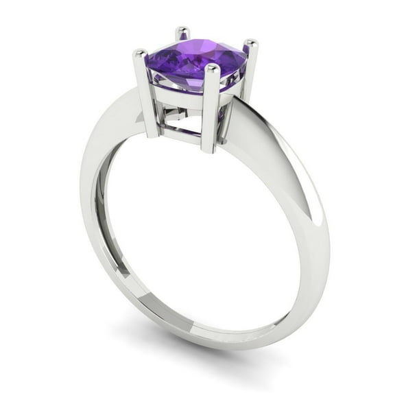 1.0ct cushion cut purple natural amethyst 18k white gold Bridal Wedding Engagement Promise Anniversary Ring for Women size 3.75