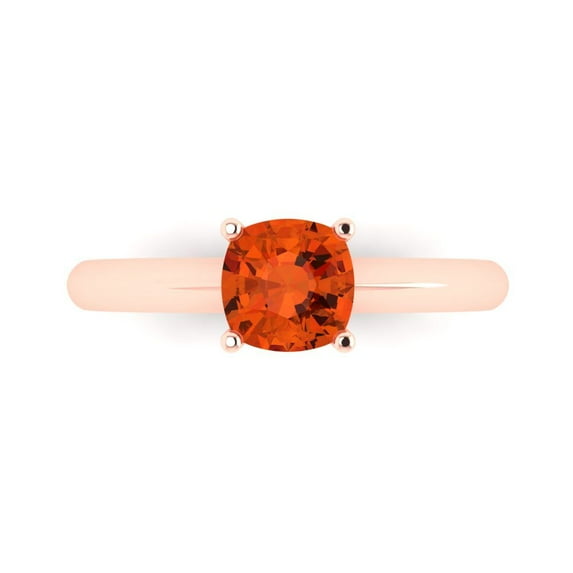 Clara Pucci 14K Rose Gold Solid Gold Red Solitaire Anniversary Ring for Women - 1 cttw Cushion Cut