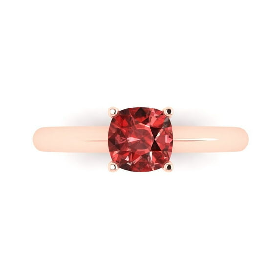 Clara Pucci 14K Rose Gold Solid Gold Garnet Solitaire Anniversary Ring for Women - 1 cttw Cushion Cut