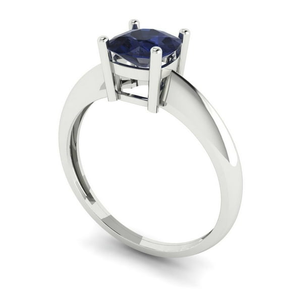 1.0ct cushion cut blue sapphire 14k white gold Bridal Wedding Engagement Promise Anniversary Ring for Women size 5