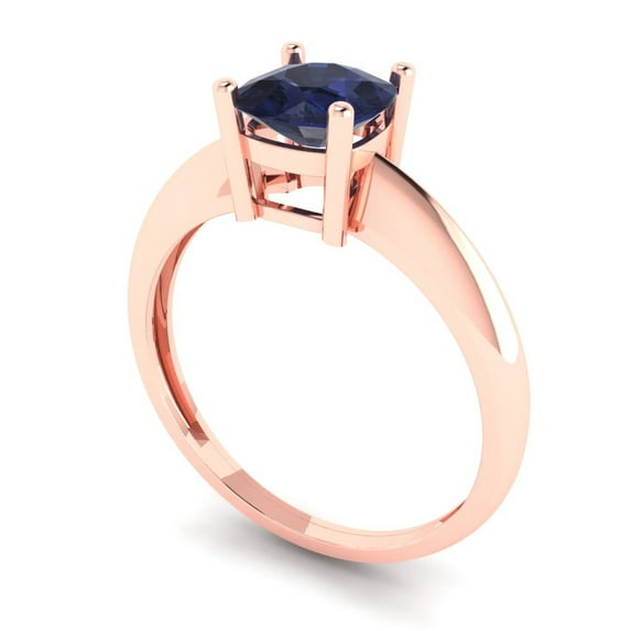 1.0ct cushion cut blue sapphire 18k rose gold Bridal Wedding Engagement Promise Anniversary Ring for Women size 4.25
