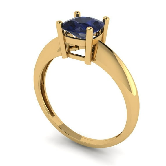1.0ct cushion cut blue sapphire 18k yellow gold Bridal Wedding Engagement Promise Anniversary Ring for Women size 4.25