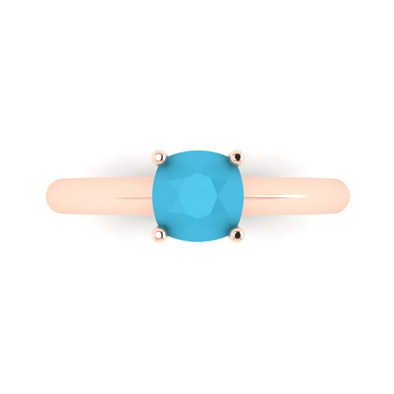 Clara Pucci 14K Rose Gold Solid Gold Turquoise Solitaire Anniversary Ring for Women - 1 cttw Cushion Cut