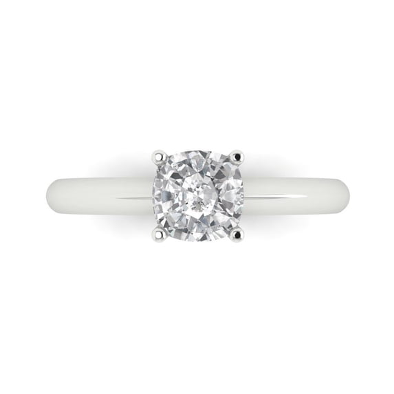 Clara Pucci 14K White Gold Solid Gold WhiteSapphire Solitaire Anniversary Ring for Women - 1 cttw Cushion Cut