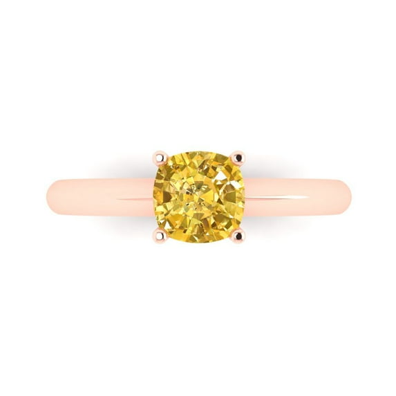 Clara Pucci 14K Rose Gold Solid Gold Yellow Solitaire Anniversary Ring for Women - 1 cttw Cushion Cut