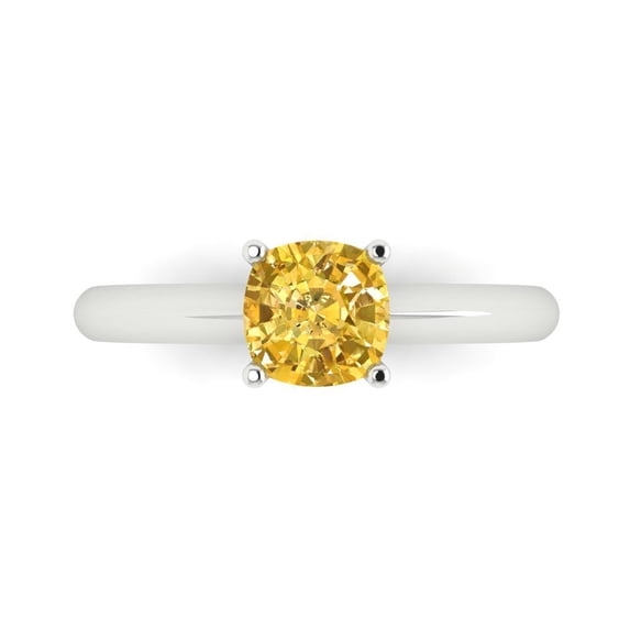 Clara Pucci 14K White Gold Solid Gold Yellow Solitaire Anniversary Ring for Women - 1 cttw Cushion Cut