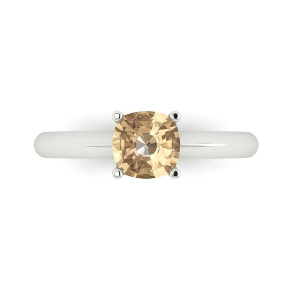 Clara Pucci 14K White Gold Solid Gold YellowMoissanite Solitaire Anniversary Ring for Women - 1 cttw Cushion Cut