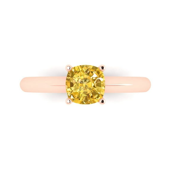 Clara Pucci 14K Rose Gold Solid Gold Citrine Solitaire Anniversary Ring for Women - 1 cttw Cushion Cut