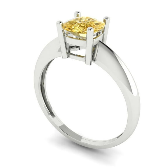 1.0ct cushion cut yellow Zircon 18k white gold Bridal Wedding Engagement Promise Anniversary Ring for Women size 6.5