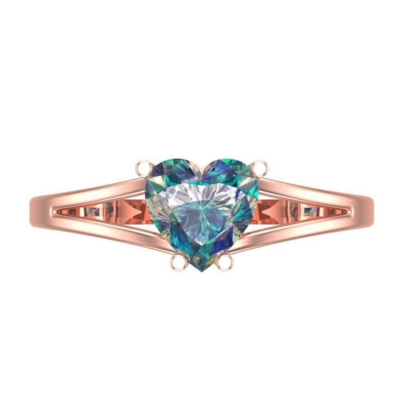 1 ctw Solitaire Anniversary Ring for Women | Heart Cut Blue Moissanite | Hyperallergenic Solid 18K Rose Gold