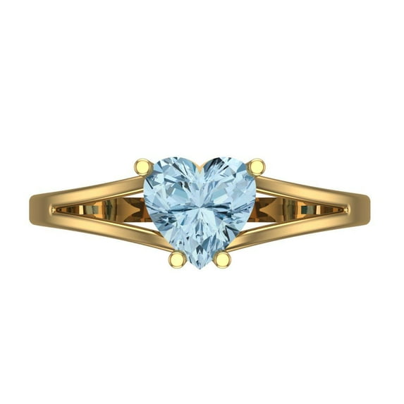 1 ct Heart Cut Natural Aquamarine Solitaire 18K Yellow Gold Womens Engagement Ring
