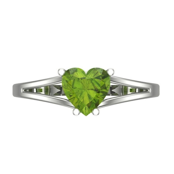 1 ctw Solitaire Anniversary Ring for Women | Heart Cut Natural Peridot | Hyperallergenic Solid 18K White Gold