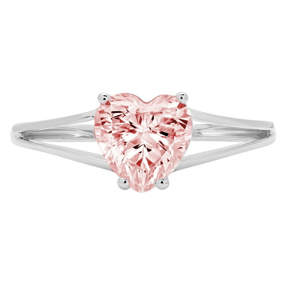 1 ct Heart Cut Simulated Pink Diamond Solitaire 14K White Gold Womens Engagement Ring