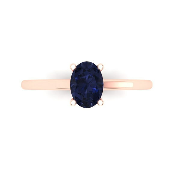 1 ct Oval Cut Simulated Blue Sapphire Solitaire 18K Rose Gold Womens Engagement Ring