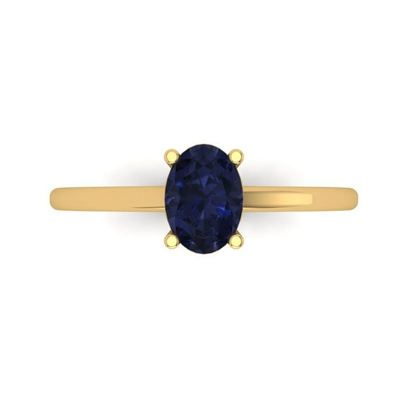 1 ct Oval Cut Simulated Blue Sapphire Solitaire 18K Yellow Gold Womens Engagement Ring