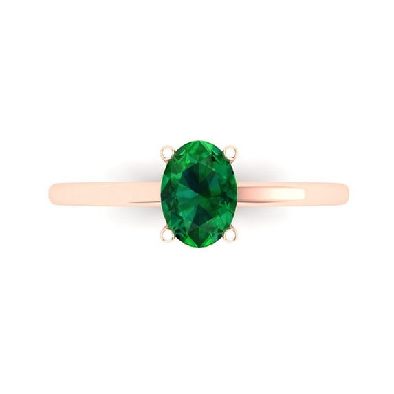 1 ct Oval Cut Simulated Emerald Solitaire 18K Rose Gold Womens Engagement Ring
