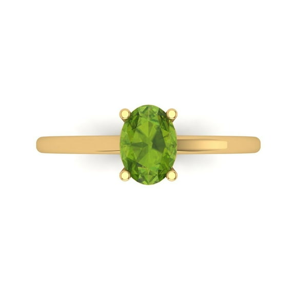 1 ct Oval Cut Natural Peridot Solitaire 18K Yellow Gold Womens Engagement Ring