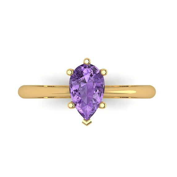 Clara Pucci 14K Yellow Gold Solid Gold Alexandrite Solitaire Anniversary Ring for Women - 1 cttw Pear Cut