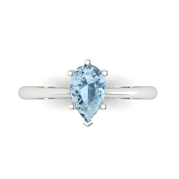 Clara Pucci 14K White Gold Solid Gold Aquamarine Solitaire Anniversary Ring for Women - 1 cttw Pear Cut