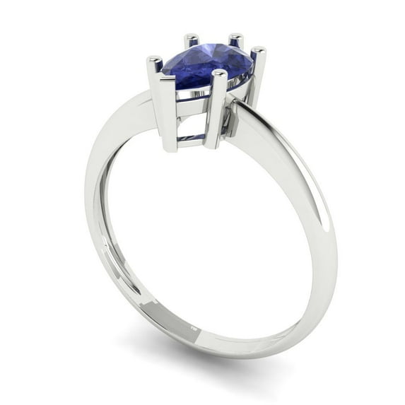 1.0ct pear cut blue tanzanite 18k white gold Bridal Wedding Engagement Promise Anniversary Ring for Women size 8.75
