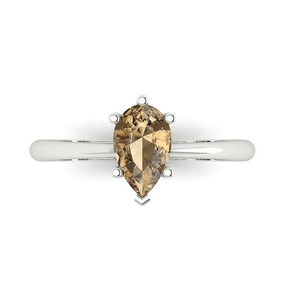 Clara Pucci 14K White Gold Solid Gold Champagne Solitaire Anniversary Ring for Women - 1 cttw Pear Cut