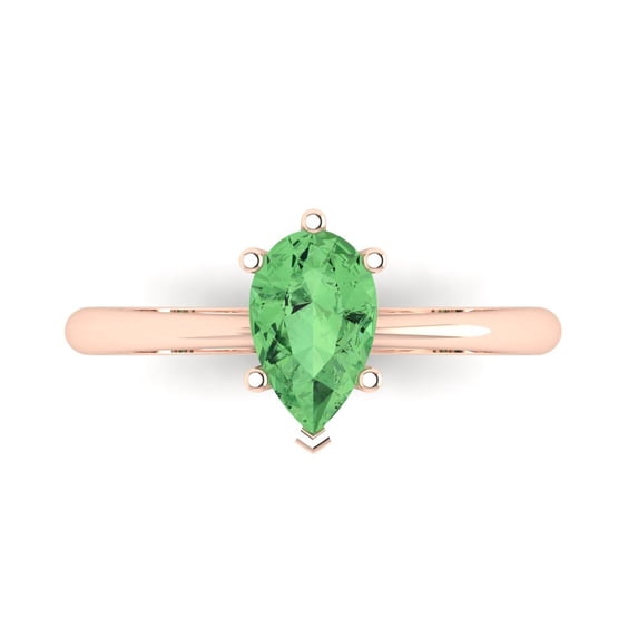 Clara Pucci 14K Rose Gold Solid Gold Green Solitaire Anniversary Ring for Women - 1 cttw Pear Cut