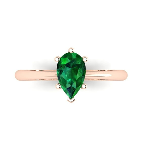 Clara Pucci 14K Rose Gold Solid Gold Emerald Solitaire Anniversary Ring for Women - 1 cttw Pear Cut