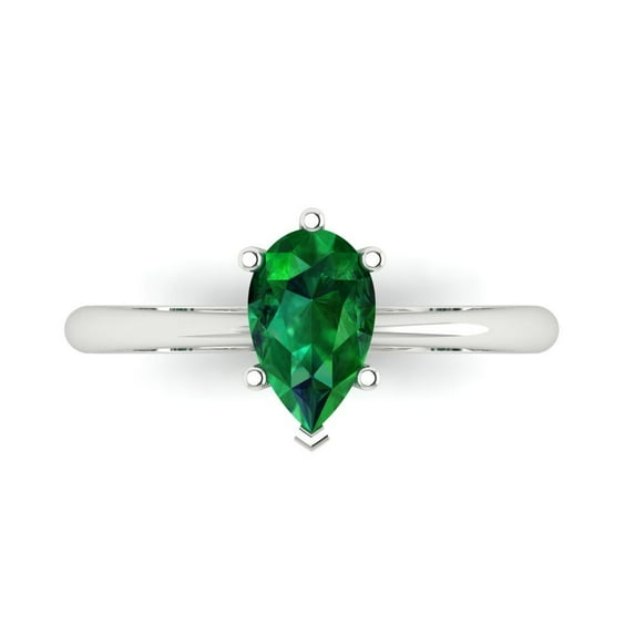 Clara Pucci 14K White Gold Solid Gold Emerald Solitaire Anniversary Ring for Women - 1 cttw Pear Cut