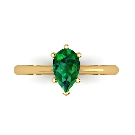 Clara Pucci 14K Yellow Gold Solid Gold Emerald Solitaire Anniversary Ring for Women - 1 cttw Pear Cut