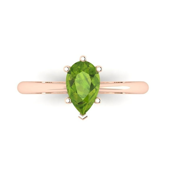 Clara Pucci 14K Rose Gold Solid Gold Peridot Solitaire Anniversary Ring for Women - 1 cttw Pear Cut
