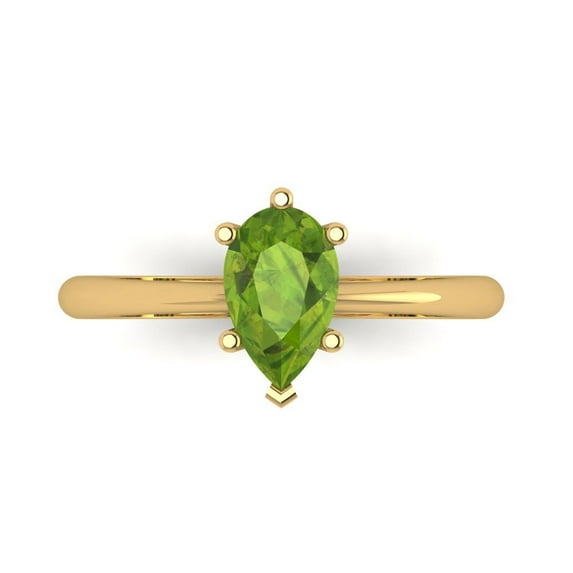 Clara Pucci 14K Yellow Gold Solid Gold Peridot Solitaire Anniversary Ring for Women - 1 cttw Pear Cut
