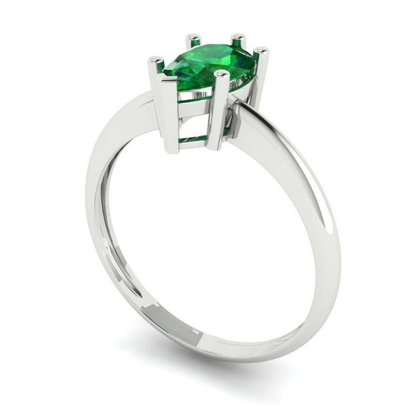 1.0ct pear cut green emerald 18k white gold Bridal Wedding Engagement Promise Anniversary Ring for Women size 4.5