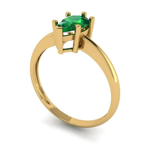 1.0ct pear cut green emerald 18k yellow gold Bridal Wedding Engagement Promise Anniversary Ring for Women size 4.75