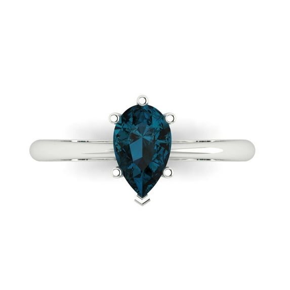 Clara Pucci 14K White Gold Solid Gold LondonBlueTopaz Solitaire Anniversary Ring for Women - 1 cttw Pear Cut