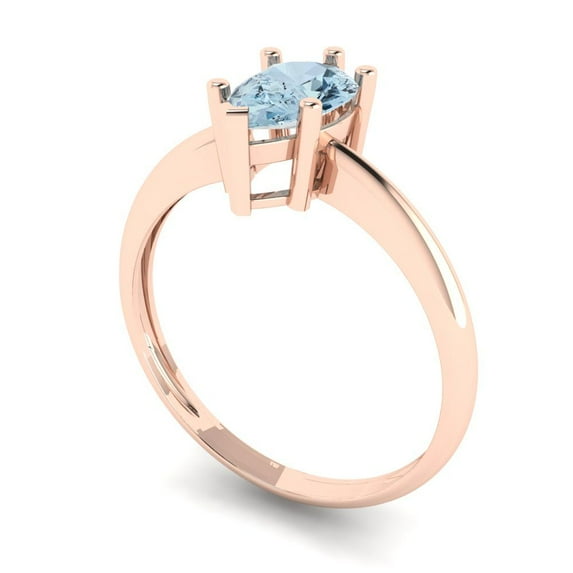 1.0ct pear cut natural swiss blue topaz 14k rose gold Bridal Wedding Engagement Promise Anniversary Ring for Women size 6.75