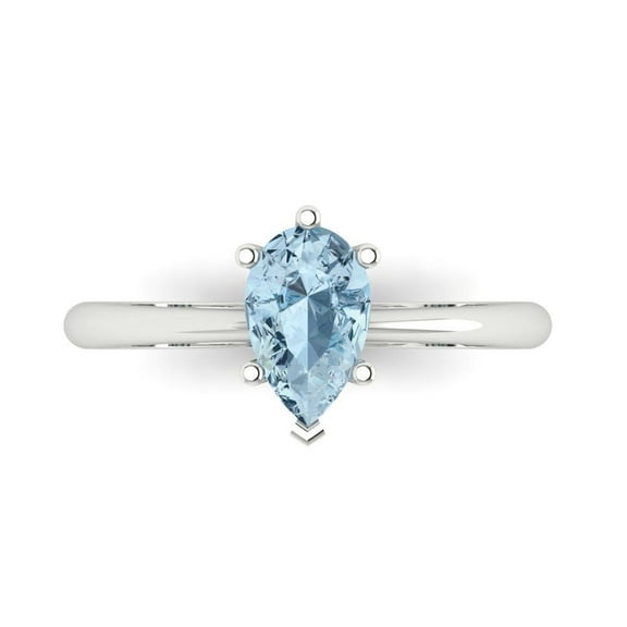 Solitaire Engagement Ring for Women - 1ct Natural Swiss Blue Topaz in 14K White Gold Promise Ring
