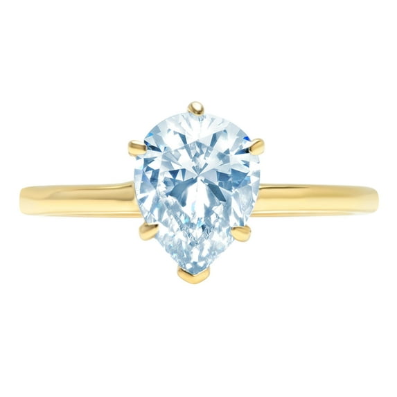 1.0ct pear cut natural swiss blue topaz 14k yellow gold anniversary engagement ring size 9.75