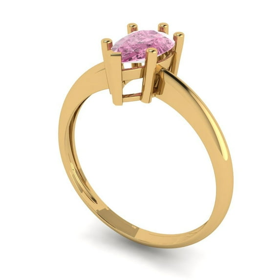 1.0ct pear cut pink Zircon 18k yellow gold Bridal Wedding Engagement Promise Anniversary Ring for Women size 6.5