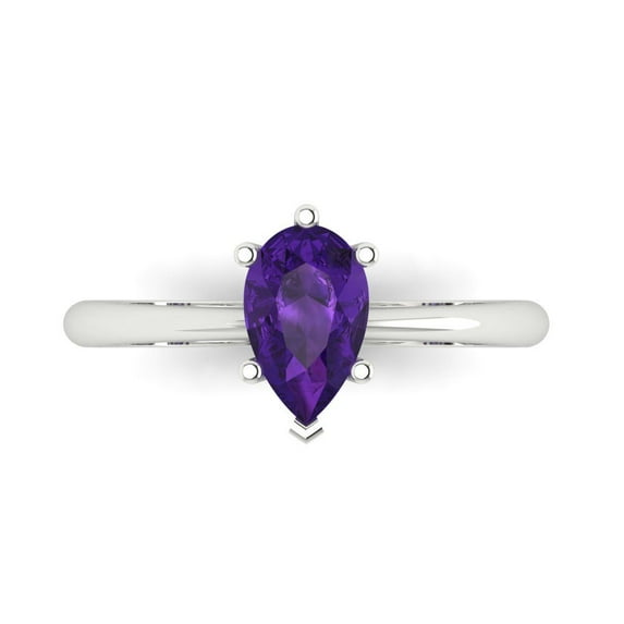 Clara Pucci 14K White Gold Solid Gold Amethyst Solitaire Anniversary Ring for Women - 1 cttw Pear Cut
