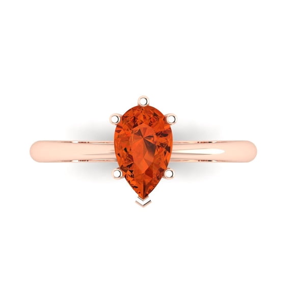 Clara Pucci 14K Rose Gold Solid Gold Red Solitaire Anniversary Ring for Women - 1 cttw Pear Cut