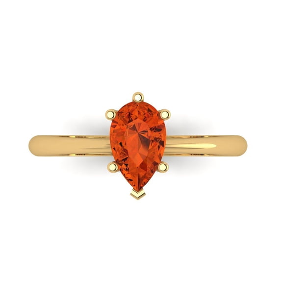 Clara Pucci 14K Yellow Gold Solid Gold Red Solitaire Anniversary Ring for Women - 1 cttw Pear Cut