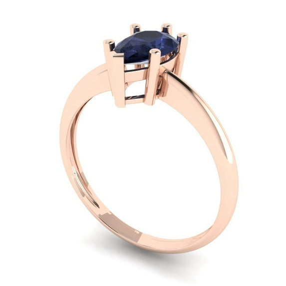1.0ct pear cut blue sapphire 18k rose gold Bridal Wedding Engagement Promise Anniversary Ring for Women size 4