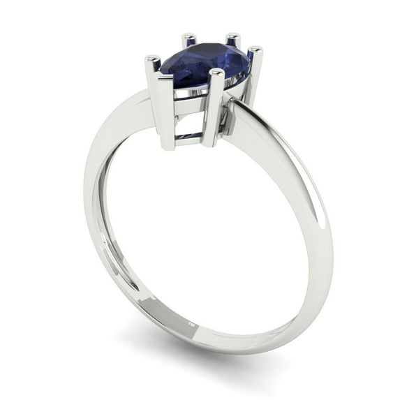 1.0ct pear cut blue sapphire 18k white gold Bridal Wedding Engagement Promise Anniversary Ring for Women size 7.25